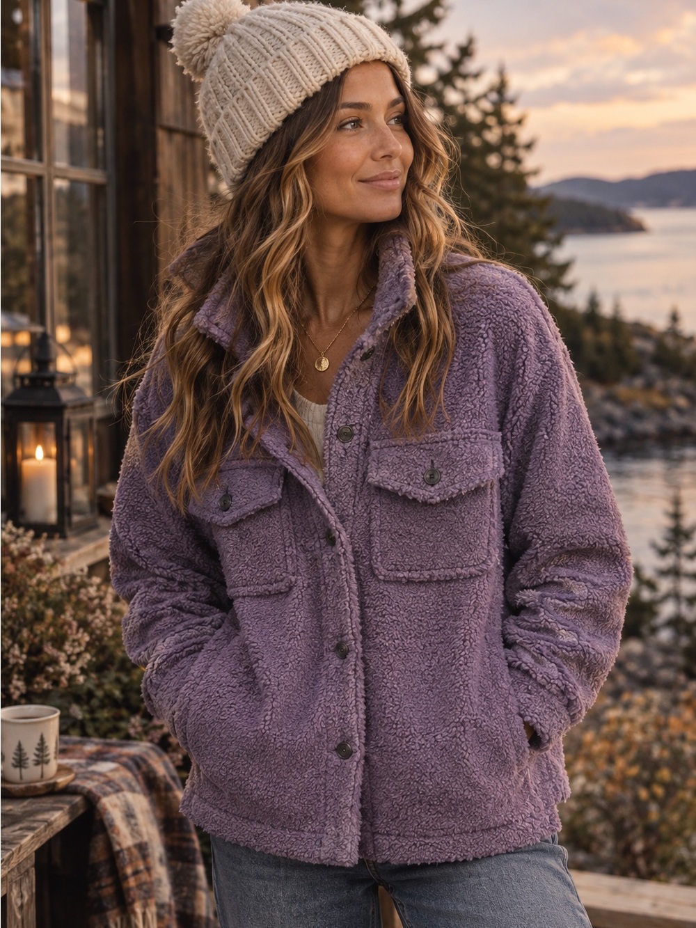 Lavender Purple Sherpa Jacket Size M Cozy Fleece Shacket